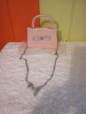 SHEIN Pink Mini Top-Handle Bag with Rhinestone Bow